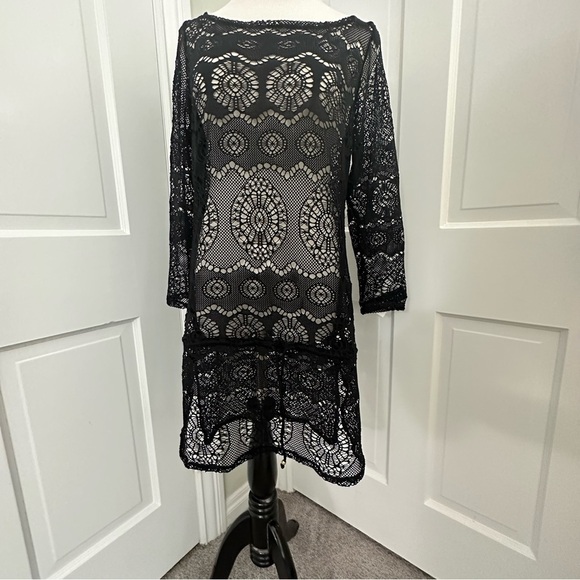 NWT! Ralph Lauren Sheer Swimsuit Cover up Black Lace M Bathing Coverup - Picture 2 of 9
